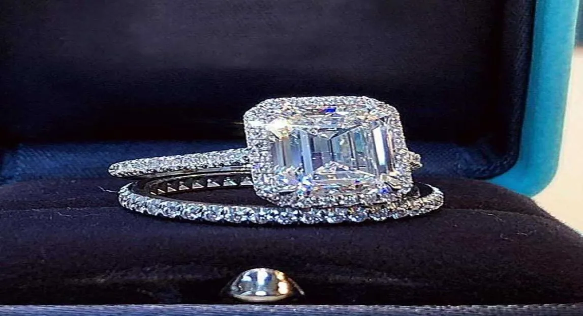 Emerald Cut 2CT Lab Diamond Promise Ring Sets 925 Sterling Silver Engagement Band de mariage anneaux pour femmes bijoux de fête de mariée Y075781832