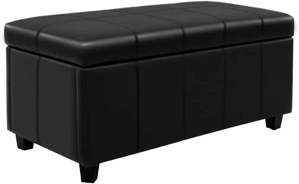 36 Inch Grey Upholstered Ottoman Bench Lift Top Storage Bench