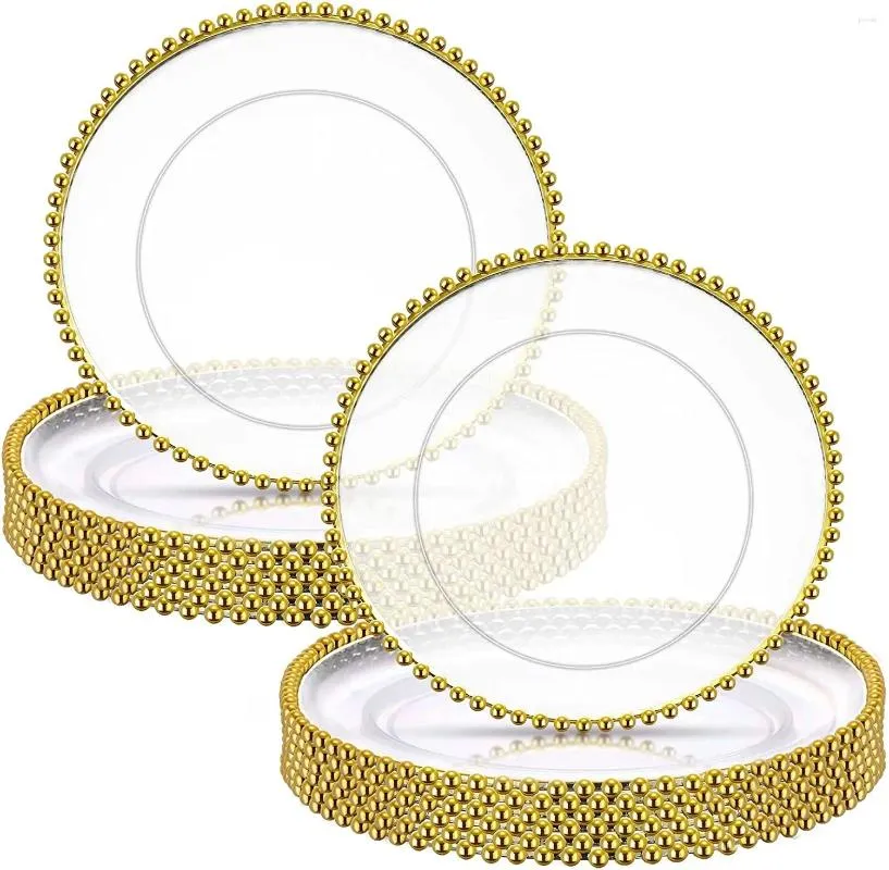 Plates 50pcs Clear Plastic Charger With Gold Beads Rim Acrylic Decorative Service Plate