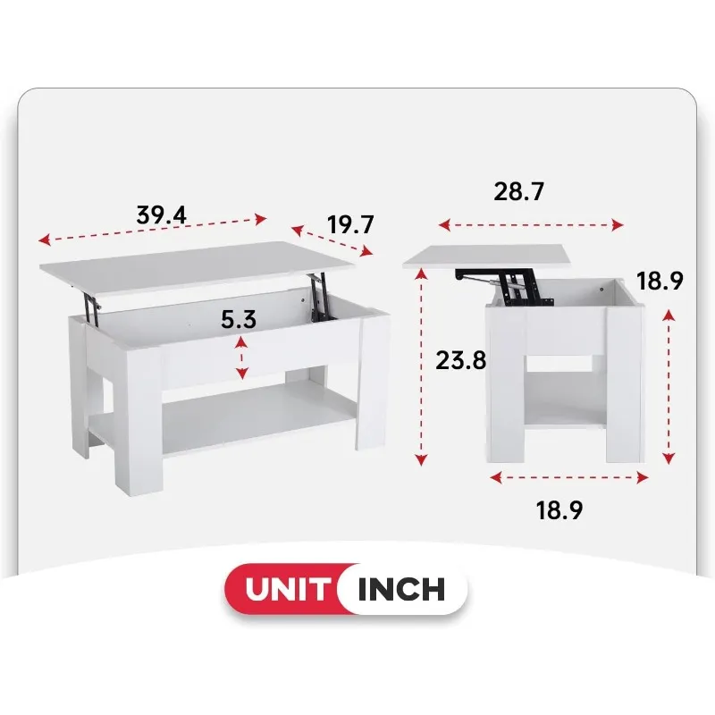 FDW Lift Top Coffee Table with Hidden Compartment and Storage Shelf ...
