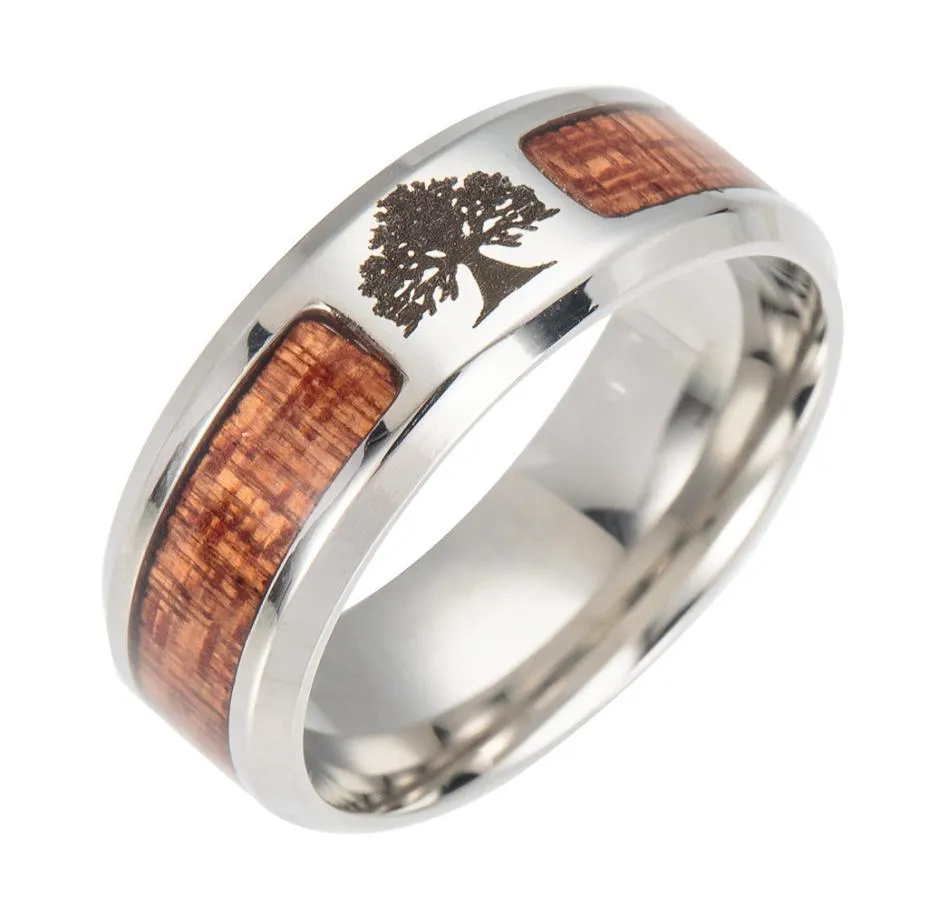 Diseñador joyería para hombres anillos de lujo anillos de titanium acero inoxidable con madera setting life ne10636281472