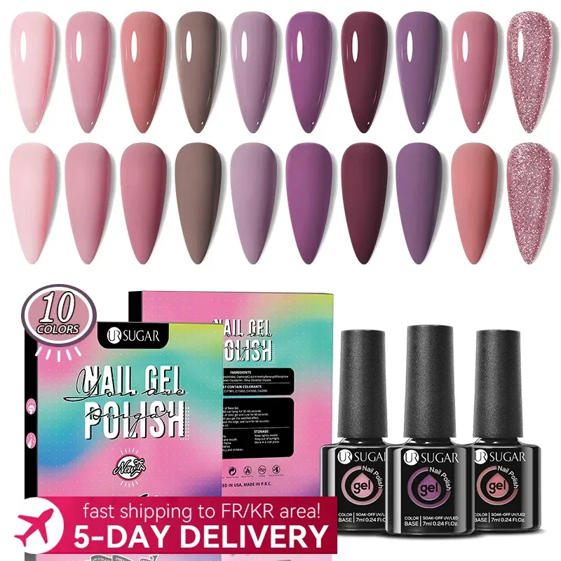 Kits ur Sugar 10pcs nackt rosa Glitzer Nagel GEL SET SETSET SECINE GEL PLOS SEMI DERN DERN DERN SAUPEN UV -LED -Gel Lack Maniküre