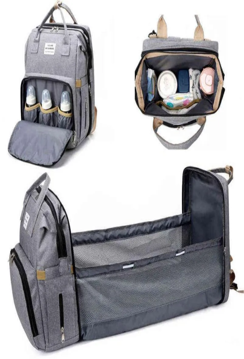 Baby Diaper Bag Mummy påsar för babyväskor med bassinet säng resor ryggsäck med spjälsäng vattentäta barnvagnsband H1110853164