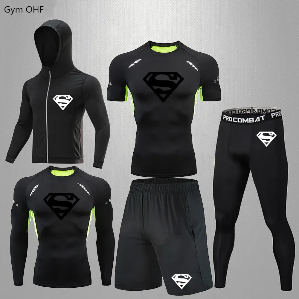 SET SET Superero RashGuard Men Sportswear Compression Sports Sust Sect Running SET SET JOGGERS ALL'ALCERAZIONE DELLA GAMMA FITNESE