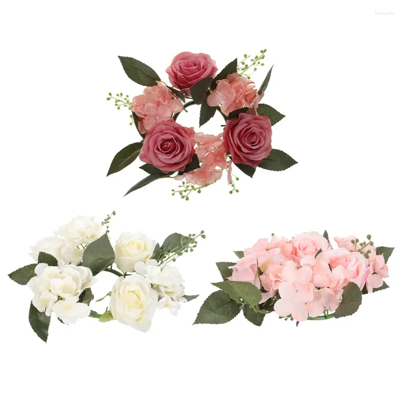 Dekorativa blommor 3st Ring Artificial Rose Wreath Table Centerpiece Wedding Flower
