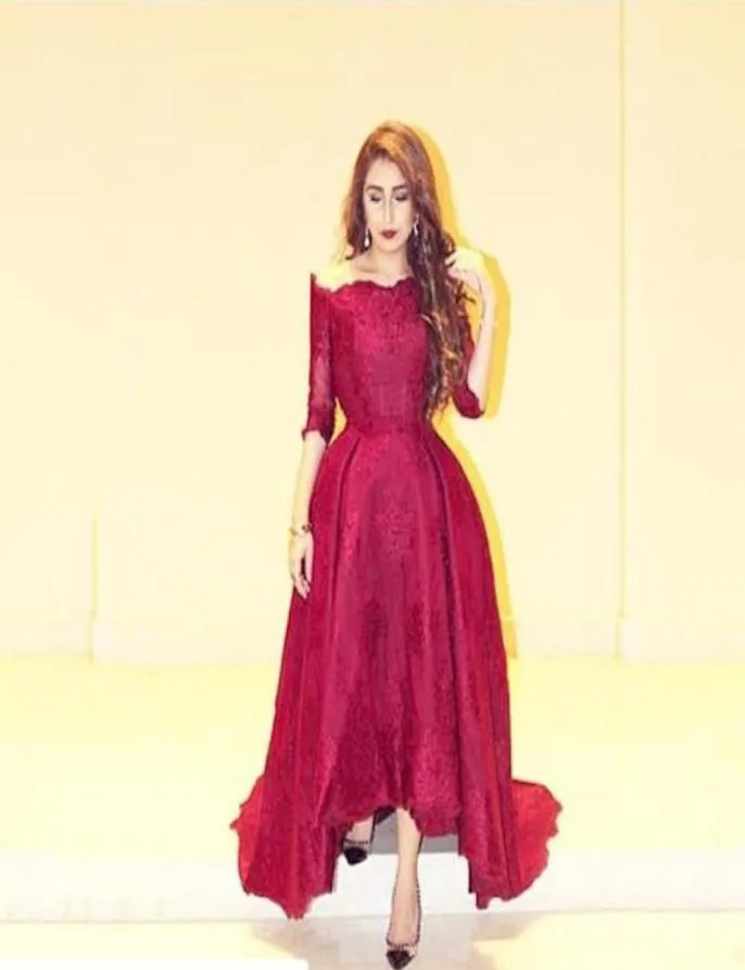 2018 Elegantes formelles Abendkleid Eine Linie vestidos de noiva arabisch dunkelrot