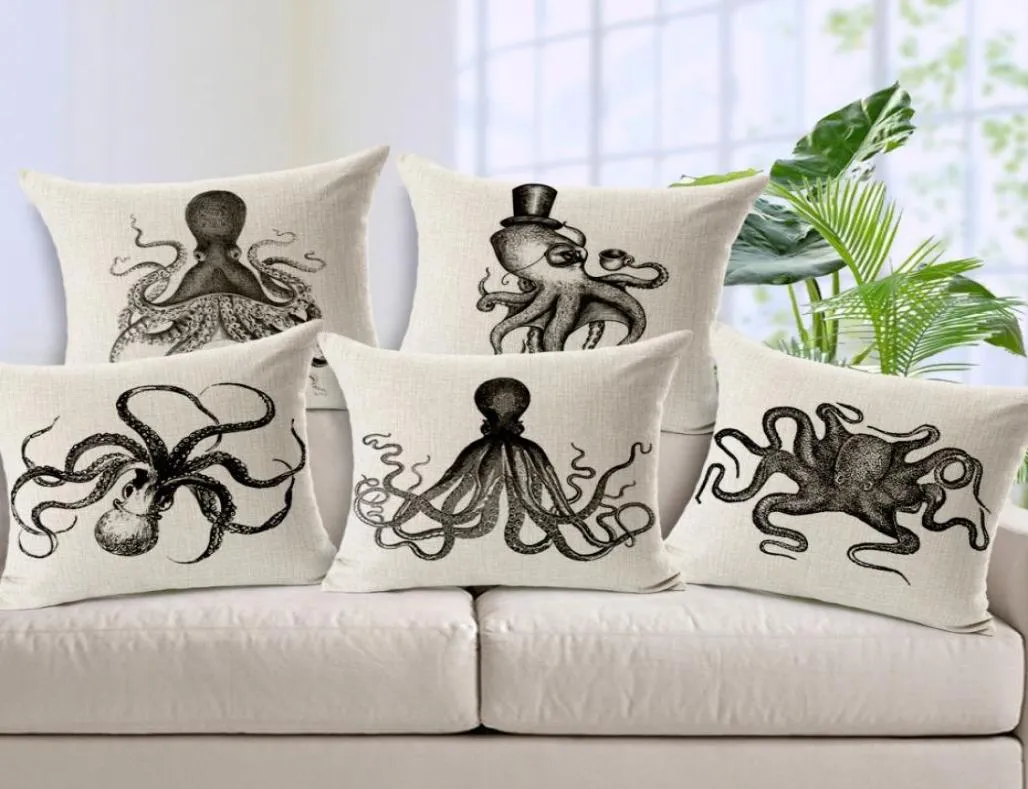 Squid Octopus Coussin de coussin Simple Colon de canapé en lin en coton épais Scandinavia Square Throw Cadre pour chambre 45cm45c9544616