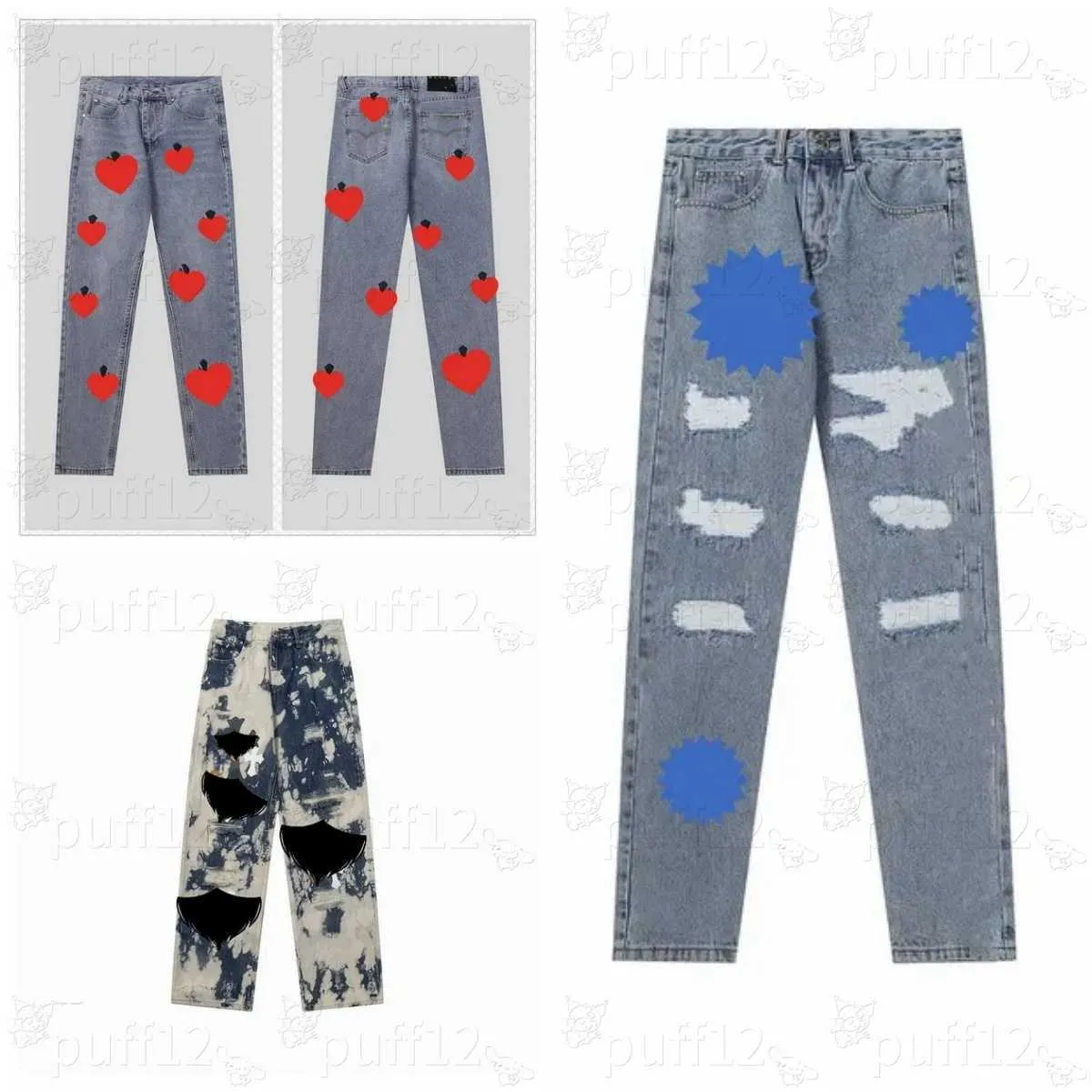 Ch jeans ontwerper maak oude gewassen rechte broek hartbrief prints voor vrouwen mannen casual lange stijl harten paarse ksubi a8oe