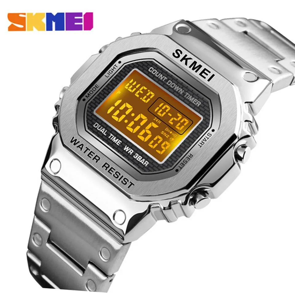 skmei 1456 Men GStyle Digital Watch Stainless Steel Chronograph Countdown Wristwatches Shock LED Sprot Watch skmei montre homm T25675203