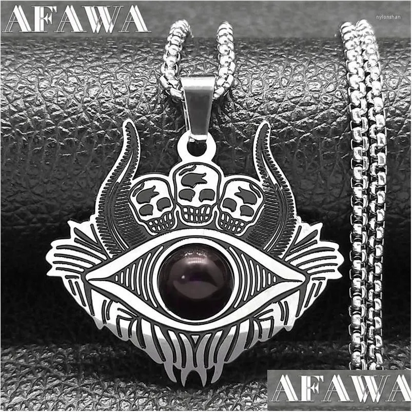 Pendant Necklaces Gothic Skl Satan Demon Eye Chain Necklace For Men Women Red Color Stainless Steel Retro Goat Head Jewelry N9619S02 Dhswp