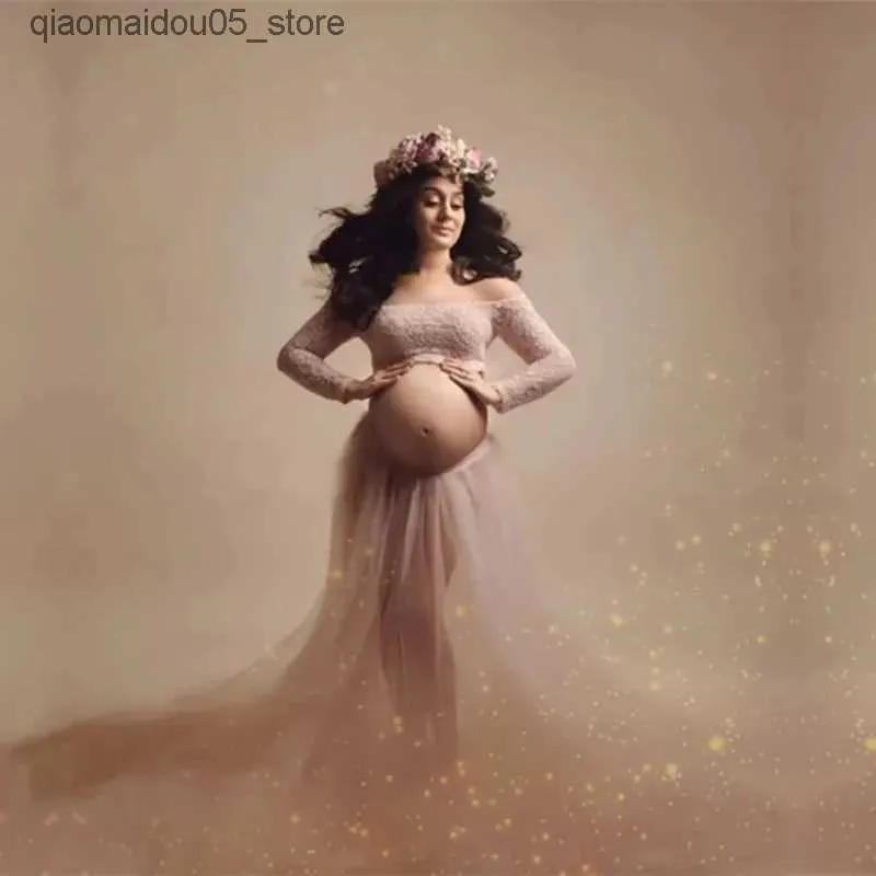 Mutterschaftskleider Damen rosa Haut Mutterschaftsfotografie Requisiten Spitze Langkleid Mutterschaftskleid Mutterschaftsfotografie Kleidung Q240413
