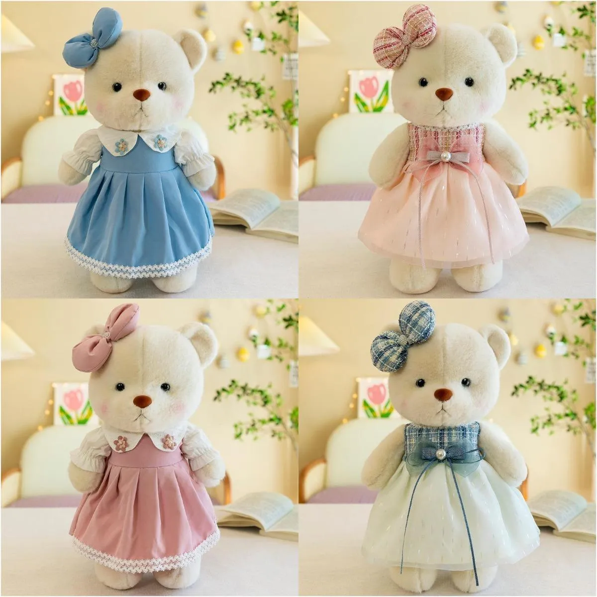 Tragen eine süße Teddybärenpuppe in einem Kleid, Plüschspielzeug für Paare, Bärentuchpuppen für Hochzeiten, Valentinstagsgeschenke für Mädchen