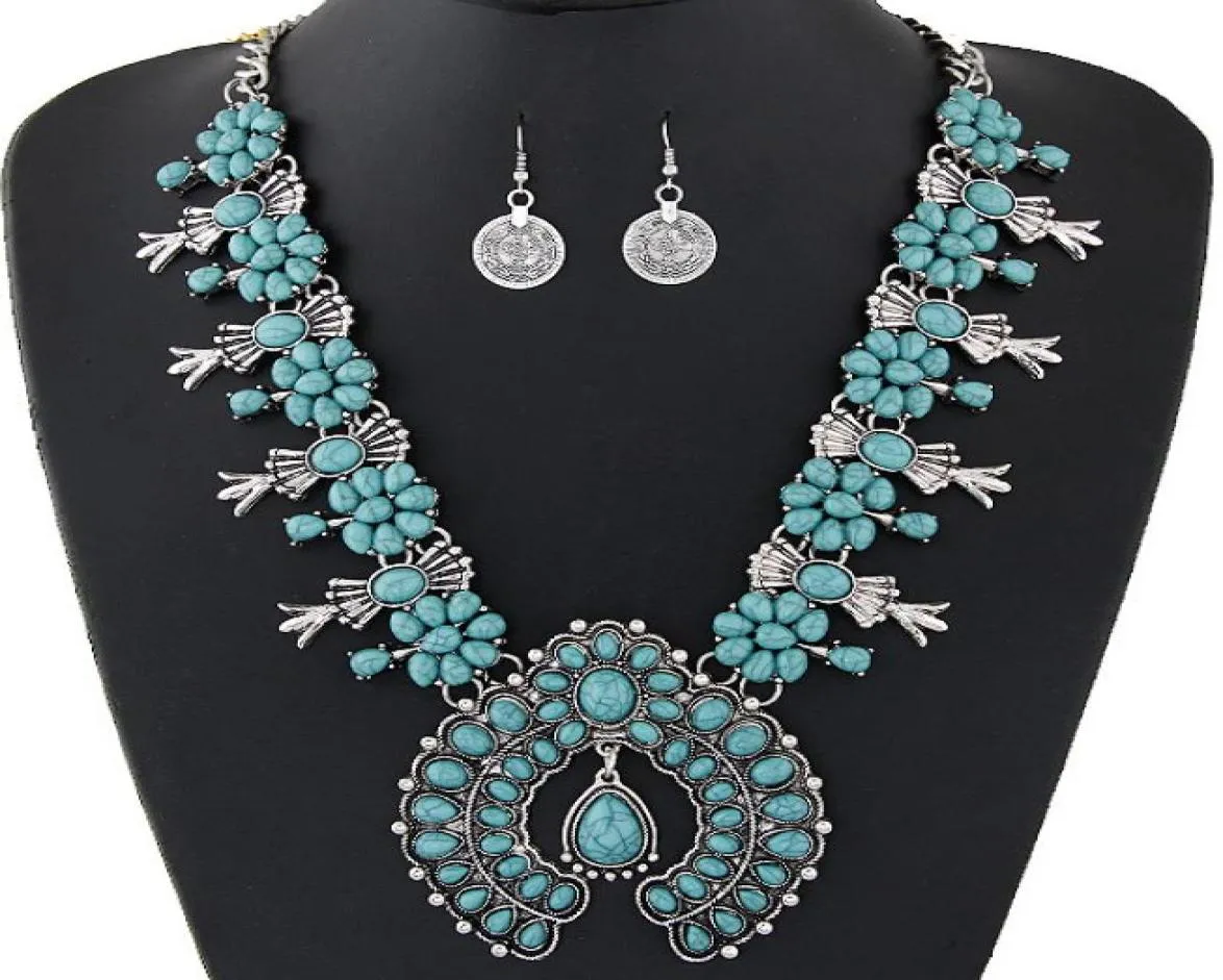 Boheemse sieradensets voor vrouwen vintage Afrikaanse kralen sieraden set turquoise munt statement ketting oorbellen set mode sieraden3683313