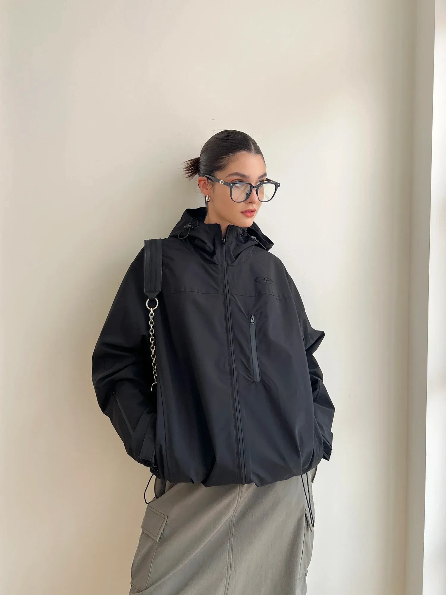 HOUZHOU Women's Hard Shell Windbreaker trench jacket