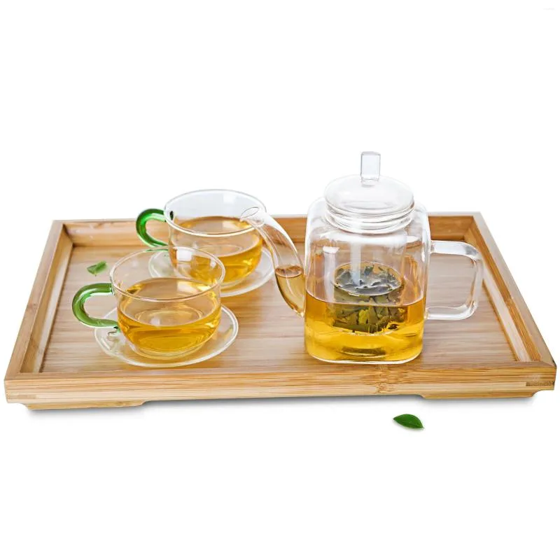 Teaware Sets 1x 6in1 Glass Tea Set C- 375ml Square Pot 2 140ml Green S Handle Coffee Teacup Saucers Bamboo Tray