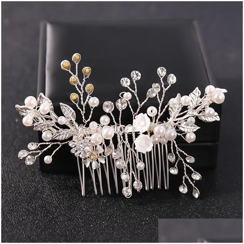 Clips de cheveux Barrettes Crystal Righestone Flower Pearl Comb Pin Pin Bandon Tiara For Women Bride Girl Accessoires Bande de bijoux DROP DHG7W