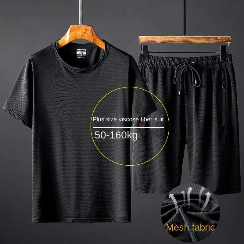 Shorts Men's Sports Suit Men's Fashion Shorts + Tshirt 10xl Summer Breathable Mesh Casual Suit Jogger Men's Clothing