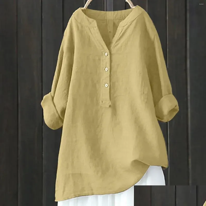 Chemises de chemises pour femmes Summer 2024 Blouse de lin en coton lâche décontracté plus chemise de taille plus à manches longues surdimensionnées vintage élégante bouton OTFS6