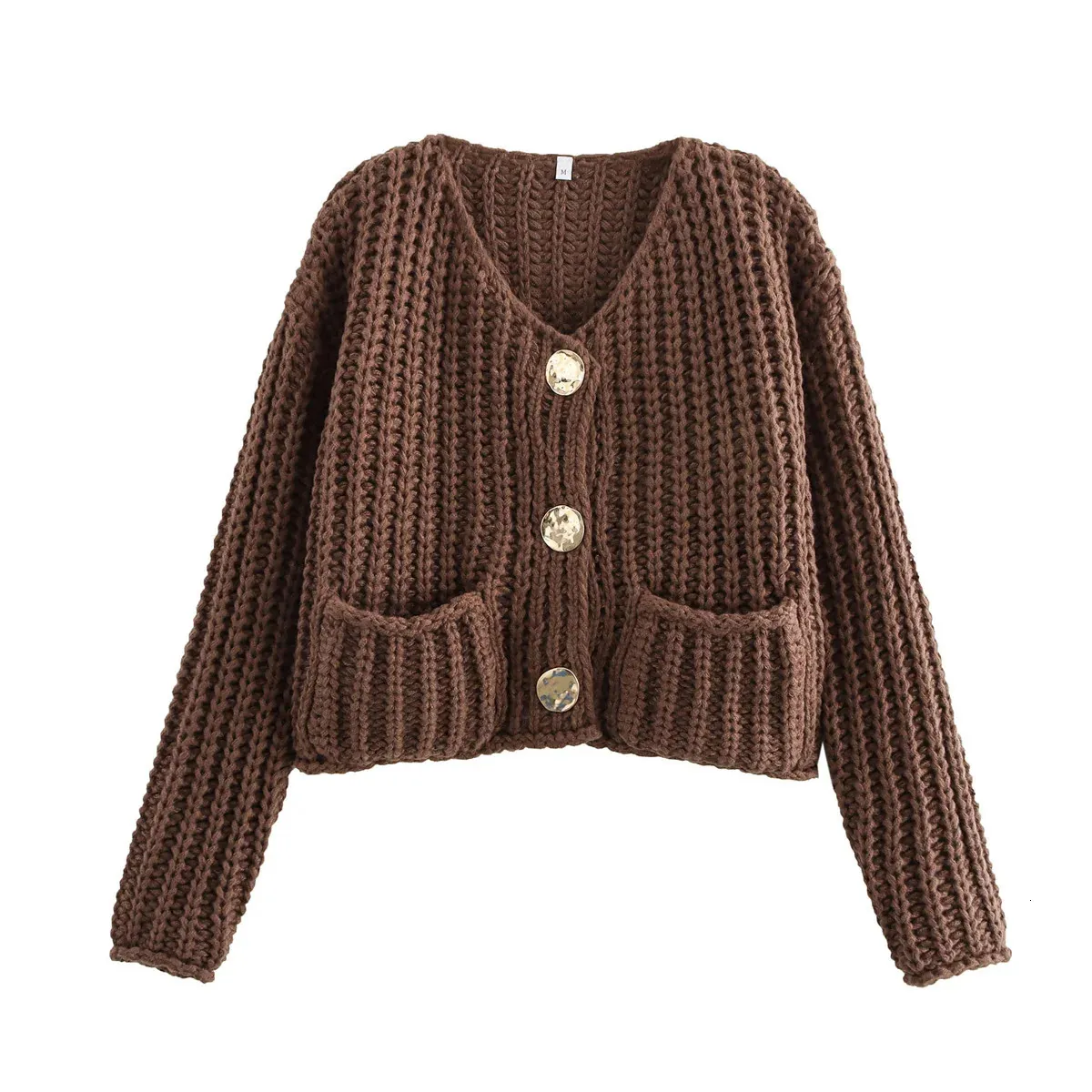 V Neck Wool Cardigan Brown Cardigan Cropped Vintage Knit Cardigans