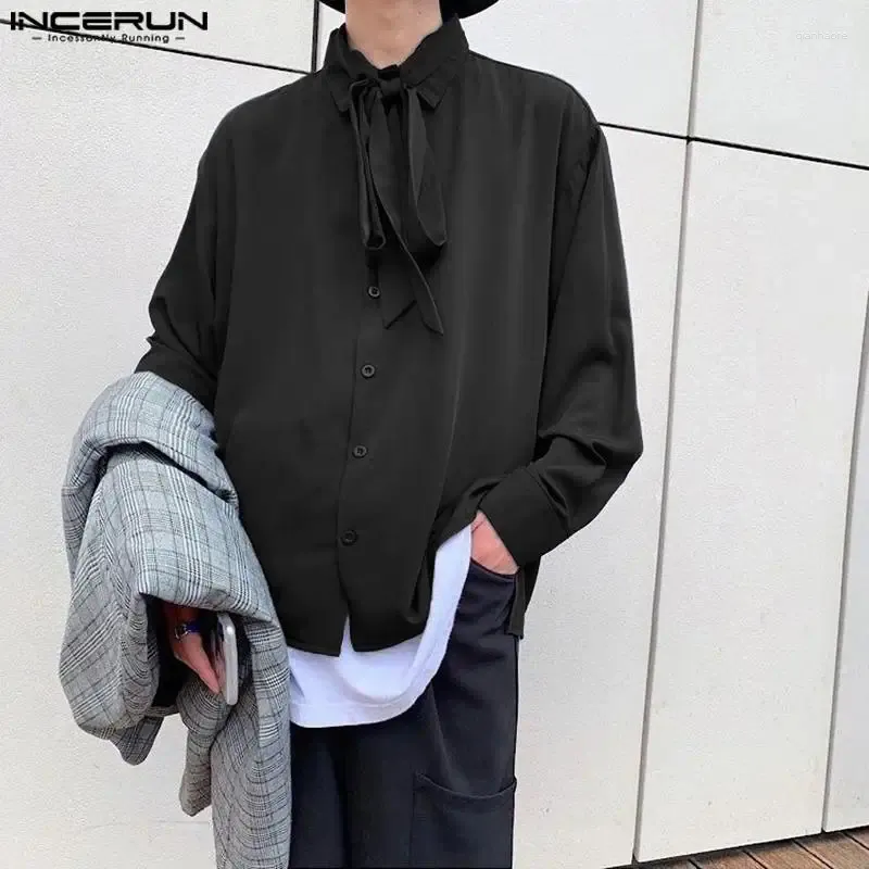 Chemises décontractées pour hommes Incerun Tops 2024 Coréen Style Fashion Men Ribbon Design Streetwear Male Loue Loue Loue Loue à manches longues S-5XL