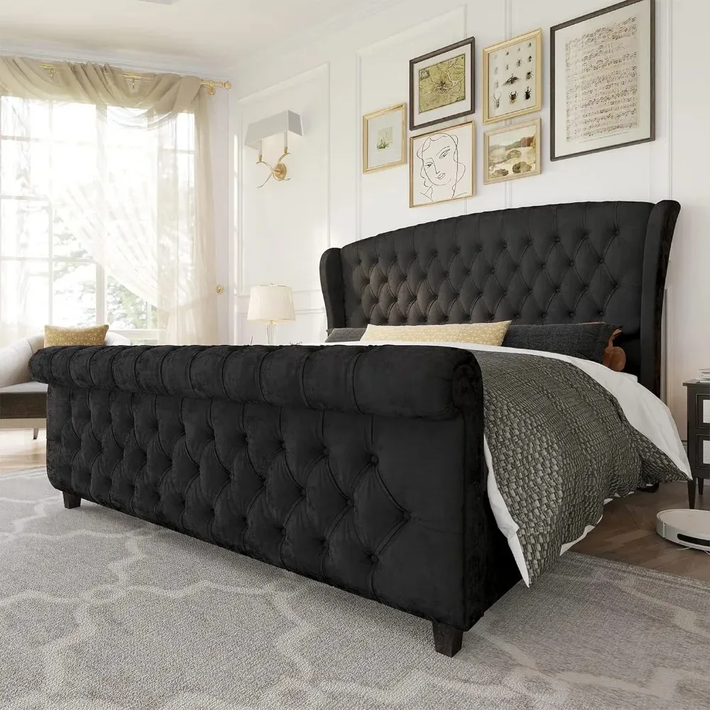Elegante Marco De La Cama Taponada De Terciopelo Con Cabecera De Ala De Ala  Estilo De Plataforma, No Se Necesita Caja De Caja De 525,59 € | DHgate, image size:1000x1000