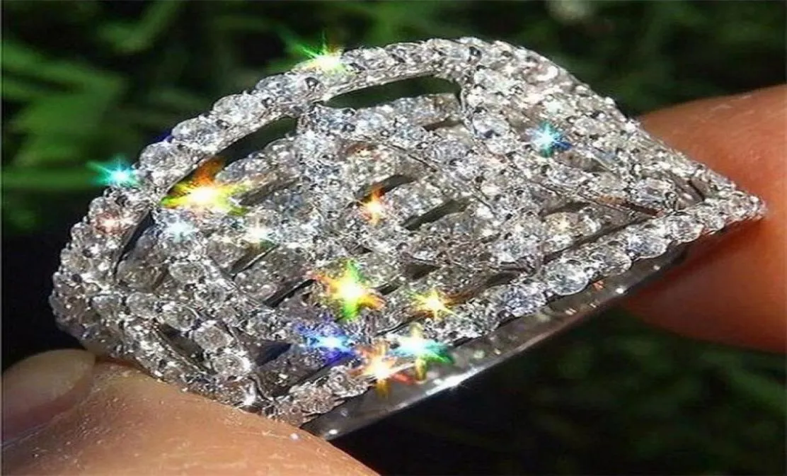 Sparkling luxe sieraden 925 Sterling Silver Pave White Sapphire Populaire CZ Diamond Gemstones beloven Women Wedding Band Ring voor 4824543