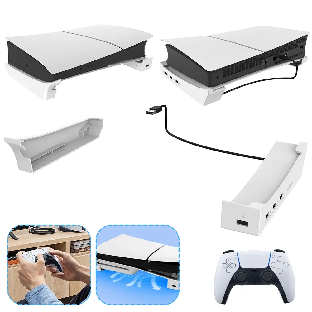 Steht für PS5 Slim Horizontal Holder mit Hub Bracket Stand 1 Fast Lading3 Datumsübertragung USB 2.0 -Port für PlayStation 5 Slim