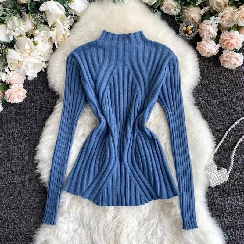 Women's Sweaters Long Sleeve Top Casual Sweater For Clothing Winter Half High Neck Knitted Bottom Slimming Adult Pullover Streetwear