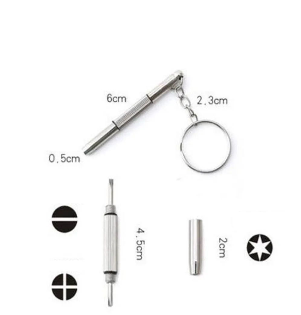 3 in 1 Aluminum Steel Eyeglass Screwdriver Sunglass Watch Repair Kit With Keychain Portable Screwdrivers Hand Tools Glass Fix Tool3054441