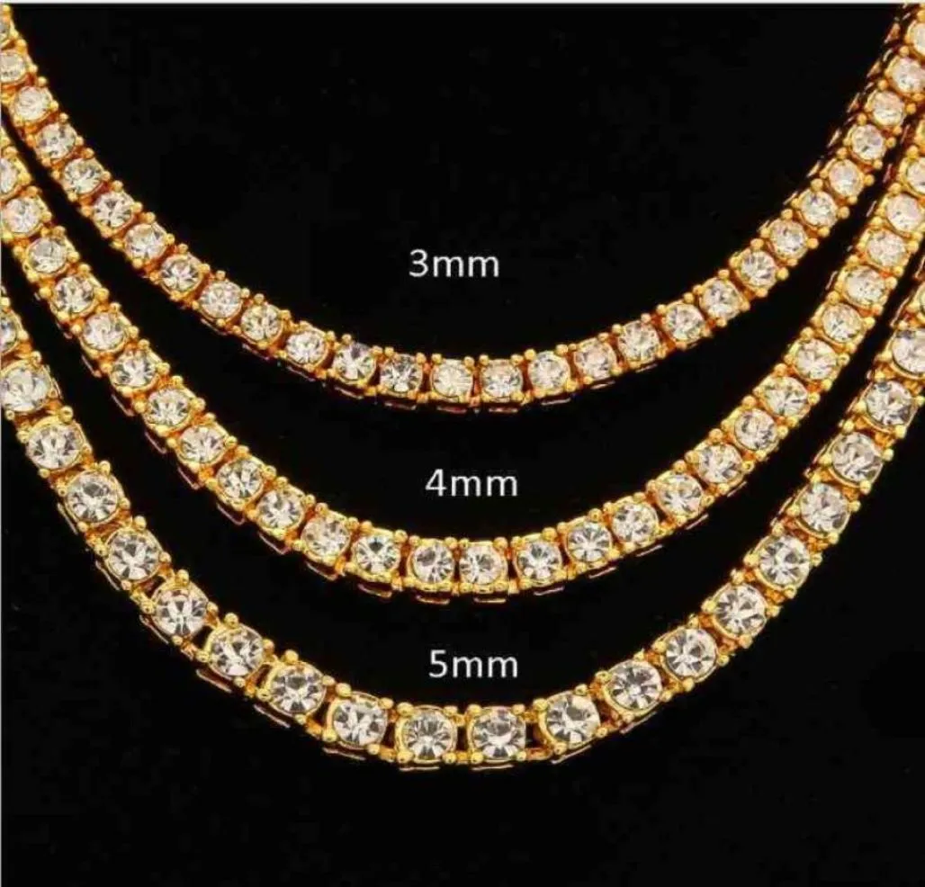Hiphop 18k Gold Iced Out Diamond Chain Collece Cz Теннисное ожерелье для мужчин и женщин 42767622937063
