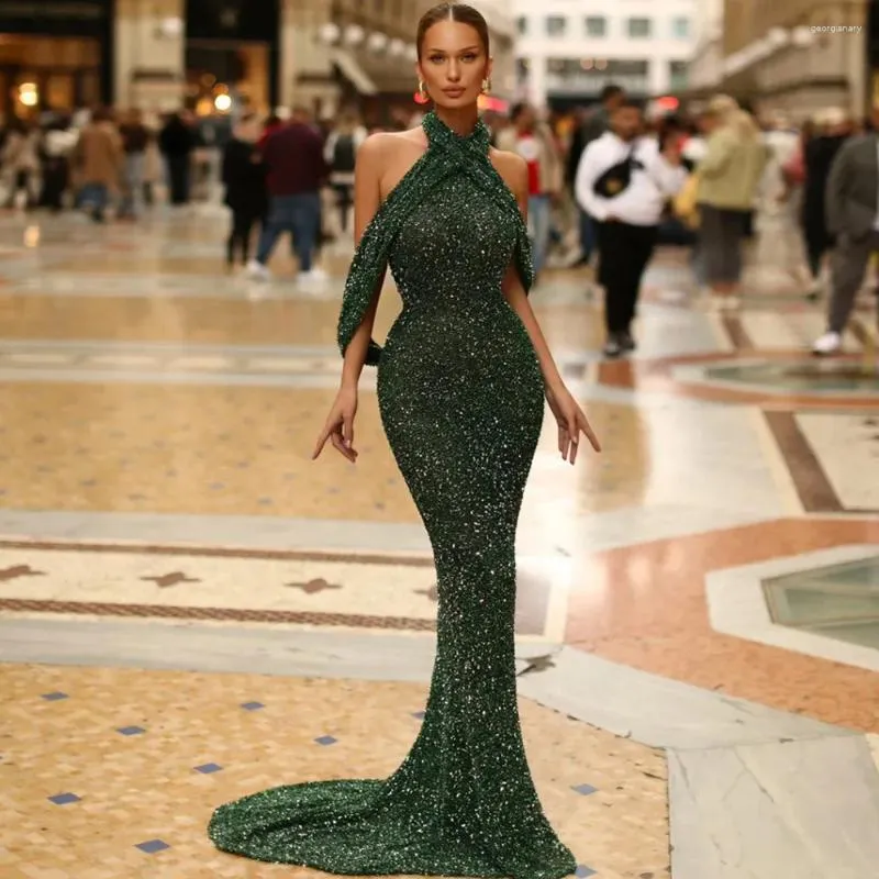 Party Dresses Halter Sparkly Evening Backless Woman kläder Elegant Trumpet Long Luxury 2024 Mermaid Prom Dress Anpassa