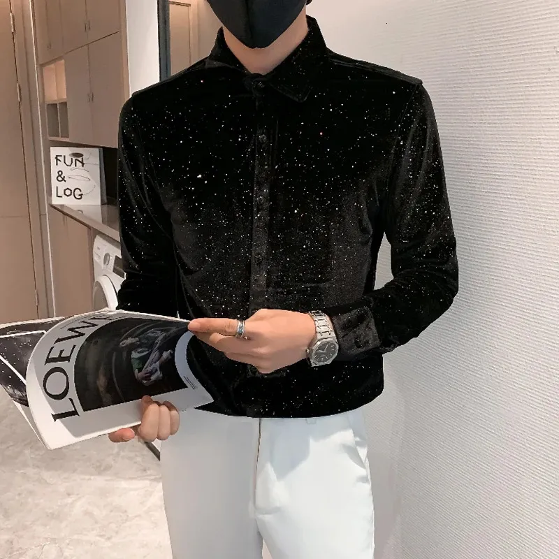 Men's Casual Black/Blue Velvet Long Sleeve Shirt for Spring and Autumn with  Slim Fit from Dhgate Men's Casual Shirts - price 68.83