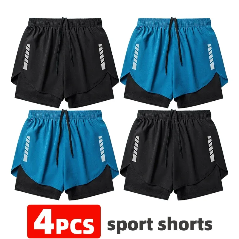 Shorts 4pcs heren hardlopen shorts sport shorts atletiek marathon los snel dry 2 in 1 lining training fitness gym jogging short broek