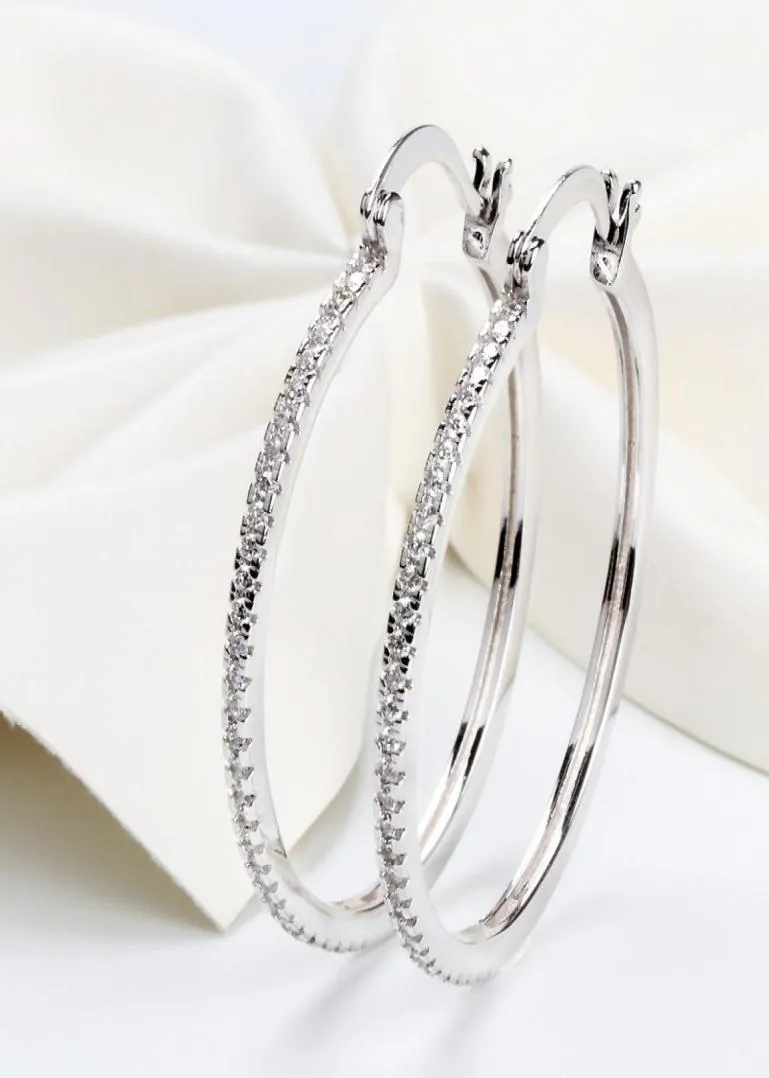 High quality 925 Sterling Silver Big Hoop Earring Full CZ Diamond Fashion bad girl Jewelry Party Earrings 63 J29639220