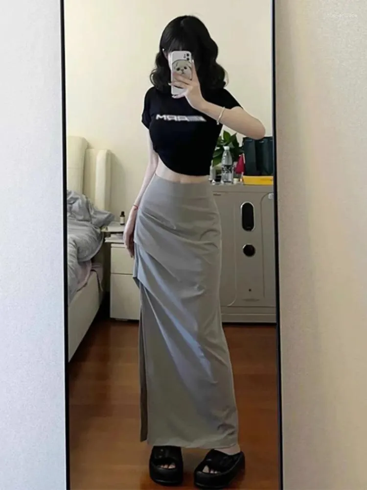 Skirts A Line High Waist Cargo Womens Summer Y2k Aesthetic Split Solid Long Skirt Streetwear Fashion Korean Faldas Mujer Moda From Buoyantrade 21.07 DHgate.Com