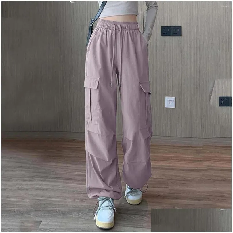 Damesbroeken capris casual joggingbroek ontspannen fit baggy kleding hoge taille dstring losse vrachtjoggers met zakken ropa de mujer drop otjzr