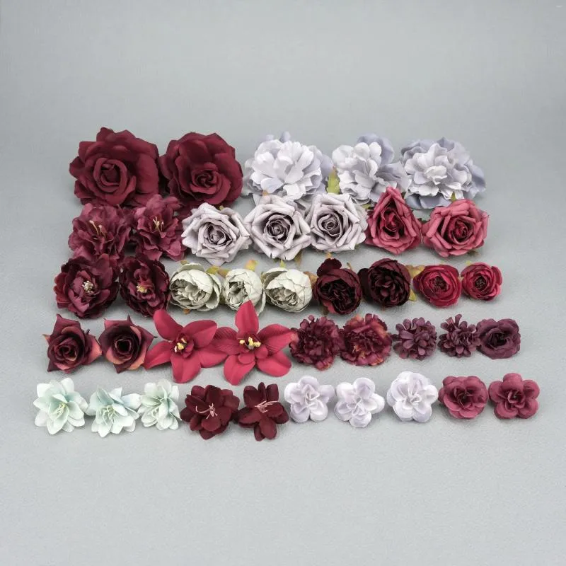 Декоративные цветы 40 шт. / Упаковка искусственная шелковая головка цветов Комбо, набор для поделок по ремесла