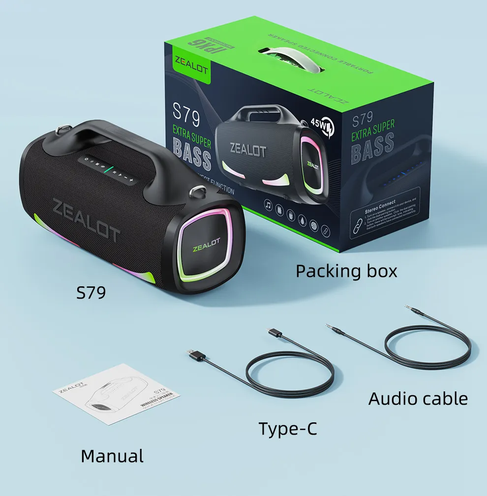 ZEALOT S79: 100W Stereo Sound Bluetooth Speaker with IPX6