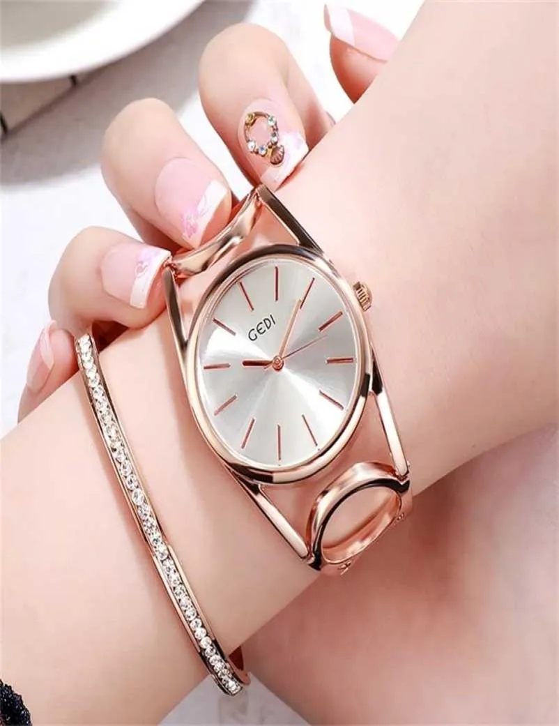 Luxury Gedi Brand Rose Gold Plated Armband Watches Women Ladies Crystal Elegant Dress Quartz Wristwatches Relogio Feminino 2201173811072