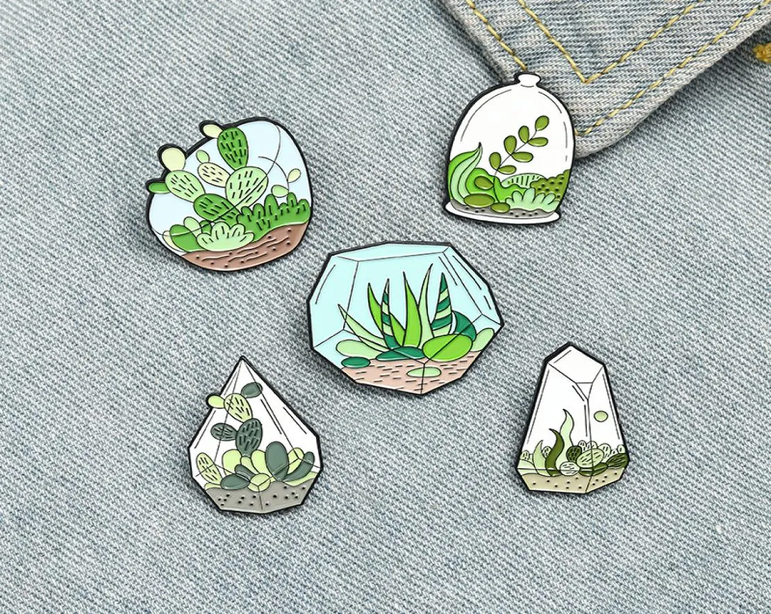 Dessin animé créatif plantes vertes épingles en émail vert mignon cactus en verre d'algues pour les amis cadeau à épingle à revence sacs 8341284