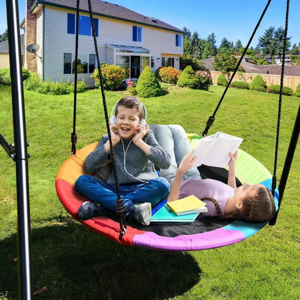440lb 2024 Swing Set with 40 Saucer Tree Swing A Frame Metal Swing Stand Chair Outdoor Furniture