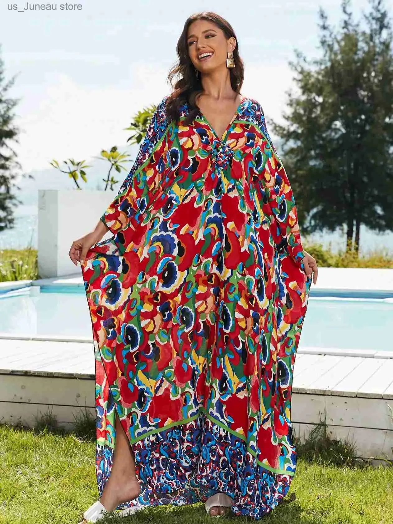 Robes sexy urbaines Bohemian imprimé à la mode sexy V Long Robe slve pour femmes 2024 Femmes d'été Plus taille Portez des robes maxi Q1591 1 T240415