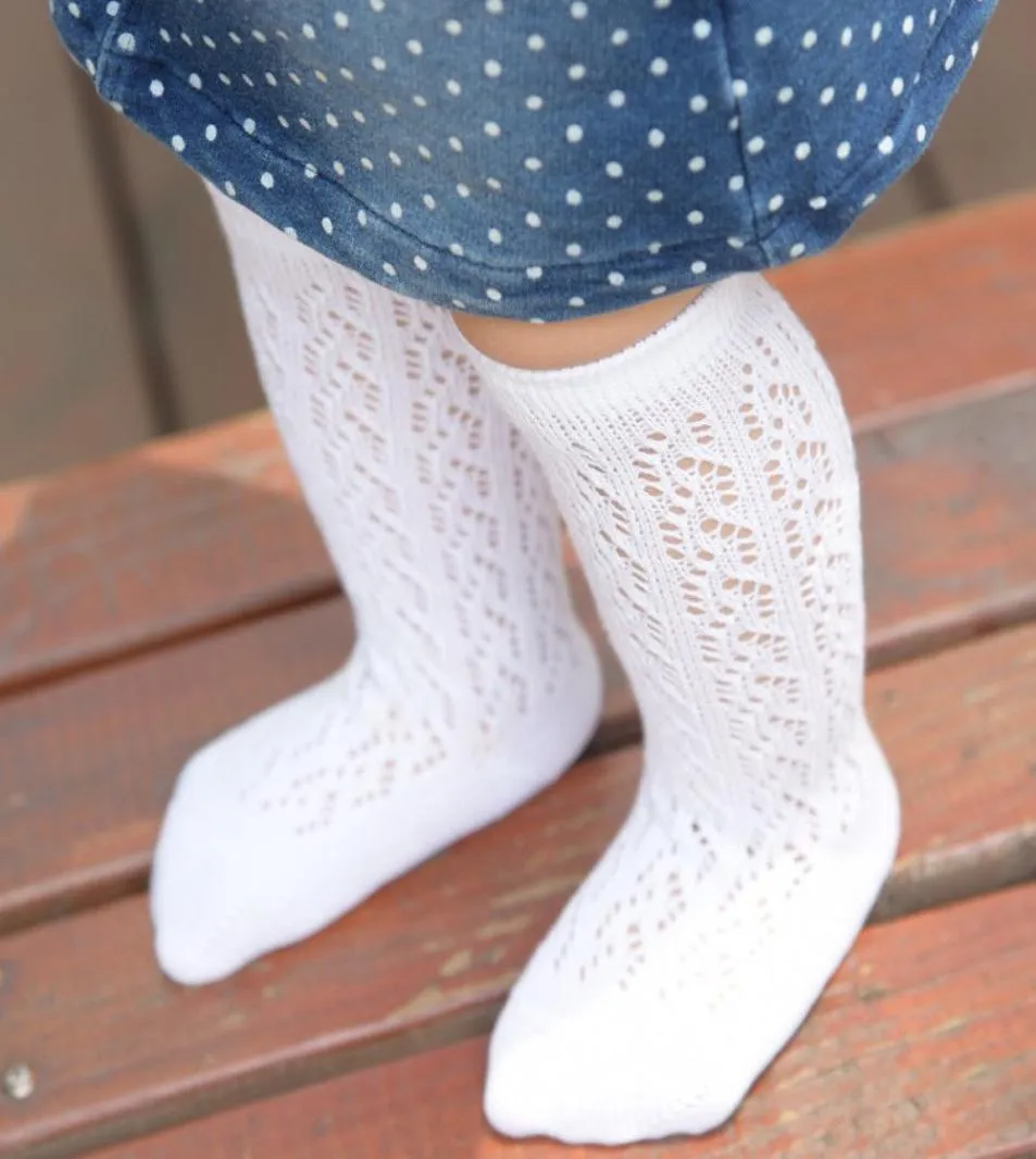 Bébé nourrisson fille printemps et automne creux chaussettes non glissantes genoues hautes chaussettes princesse pure couleurs longues tube sox new fashion7170572