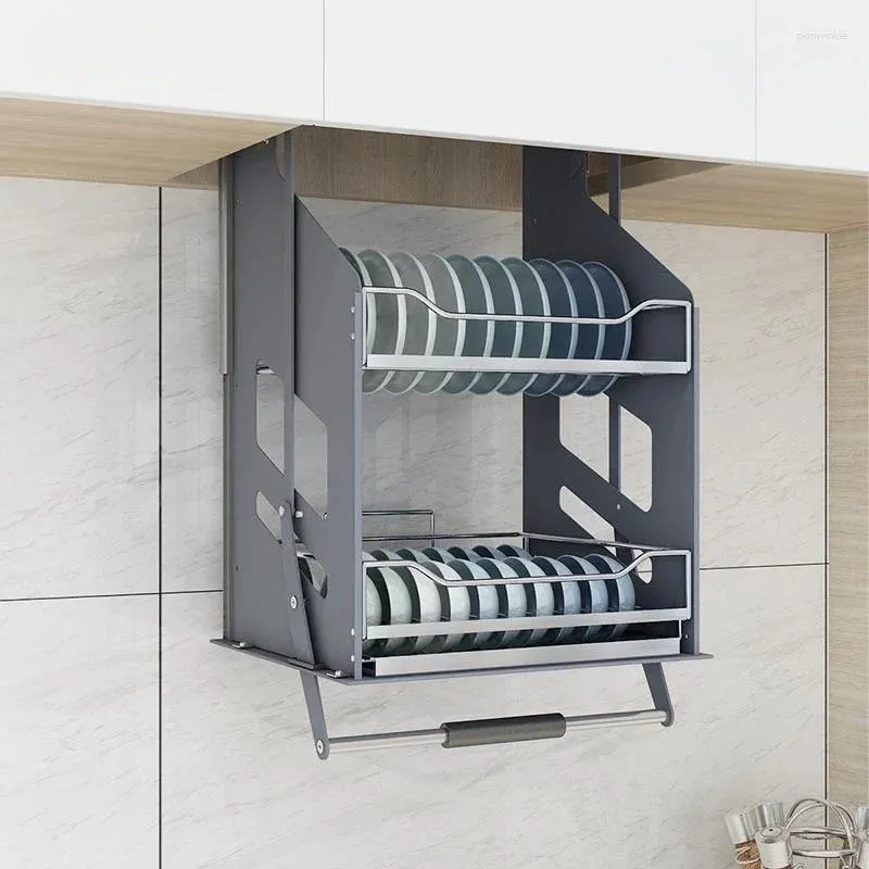 Kök förvaring hängande skåp lyft och dragkorg skål maträtt rostfritt stål drogvägg vertikal upp i hissen