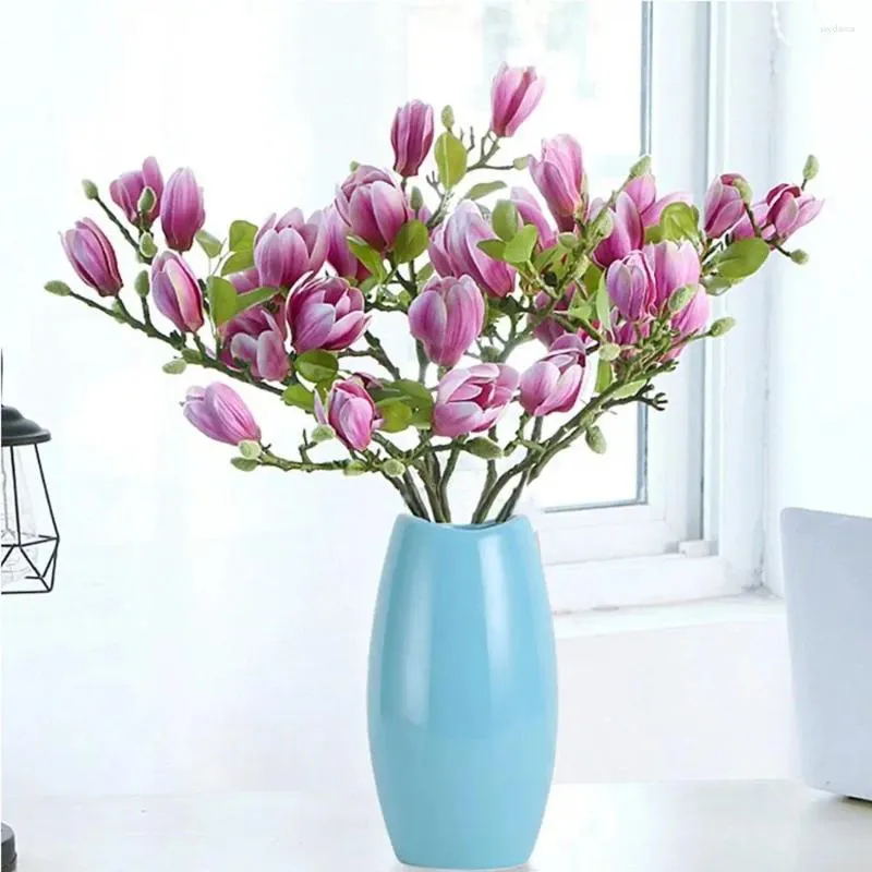 Flores decorativas de 68 cm da sala de casamento da sala de casamento com folhas simulação artificial de buquê Magnolia