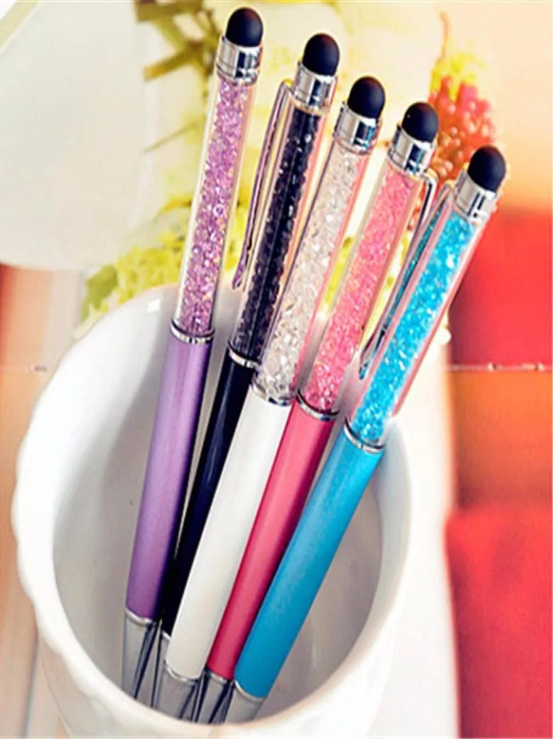 5 PCSLOT Diamond Crystal Ballpoint Pens Stylus capacitif stylet 2 en 1 Novelty Metal Zakka Touch Ballpen Stationery Gifts7496682