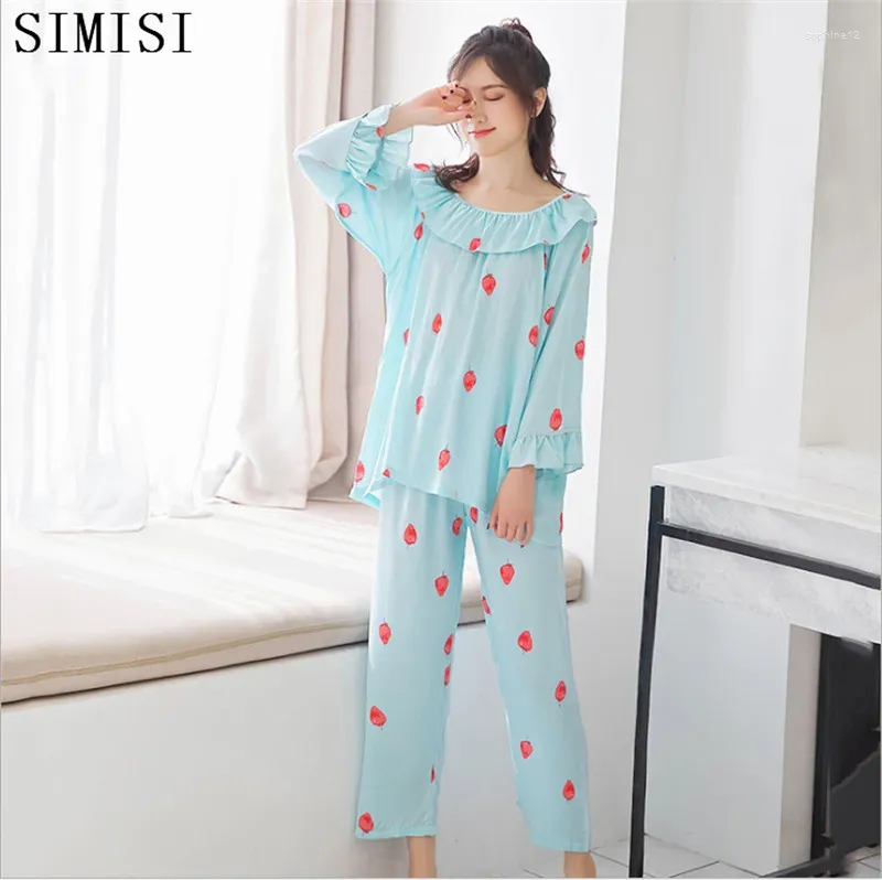 Abbigliamento da casa Simisi Rayon Pigiamas per donne eleganti 2 pari da sonno abbigliamento femminile Strawberry in tutte le stagioni Set Top Pants 2024 Pijama