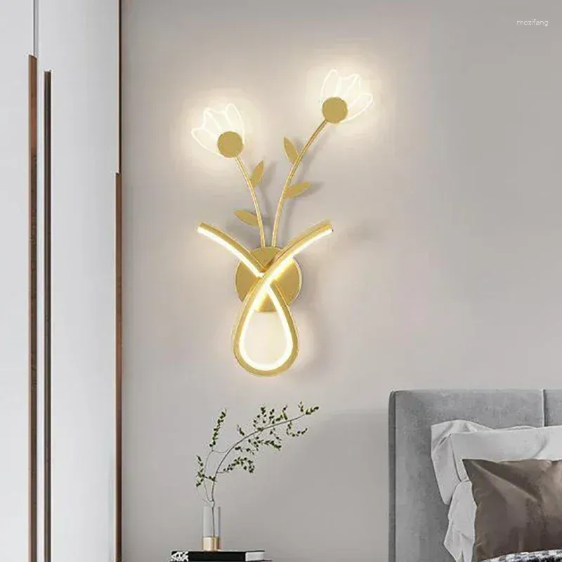 Lampa ścienna nowoczesna dioda dla sypialni do sypialni żelazna liniowa dekoracja pokój telewizyjna przejście akrylowe kwiaty domowe oprawy oświetlenia