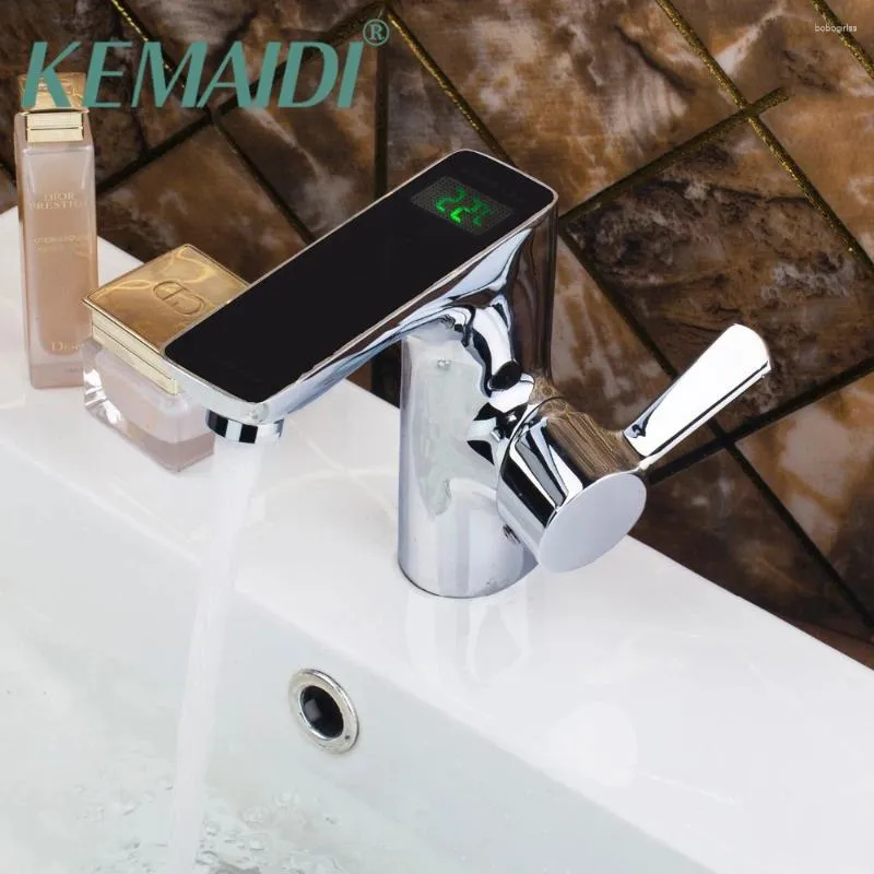 Rubinetti del lavandino del bagno Kemaidi Display digitale a base di bacino singolo Chrome Bronometro 97123 Montaggio del ponte Torneira Tap Mixer Faucet