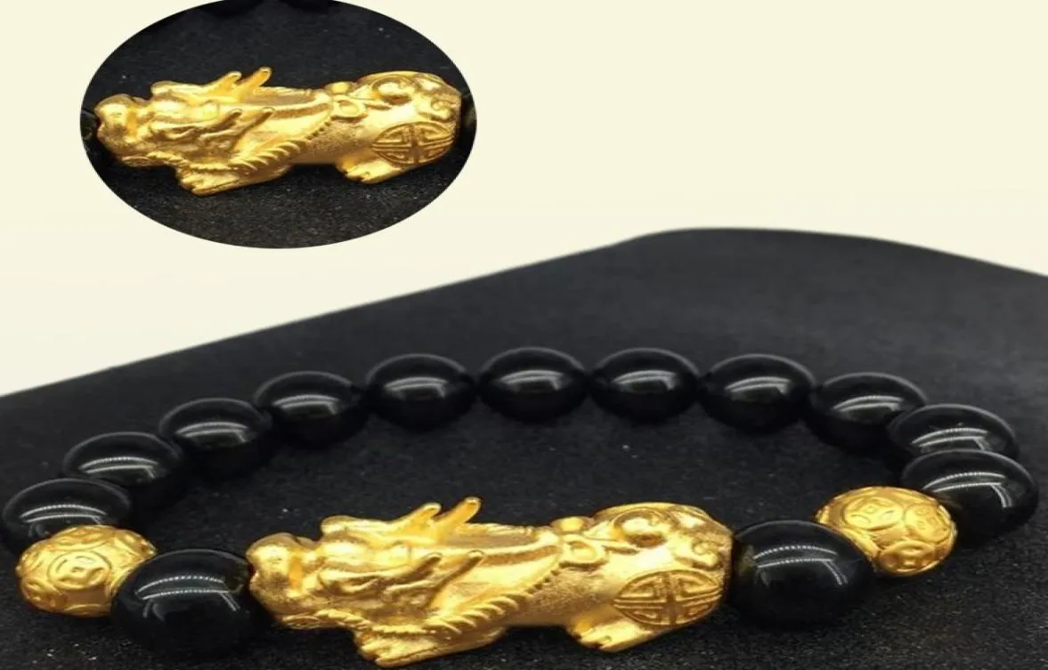 YT02 Feng Shui Hommes et femmes authentiques Fashion Rouge et Black Perles SixCacter Gold Beads Pixiu Bracelet4460934